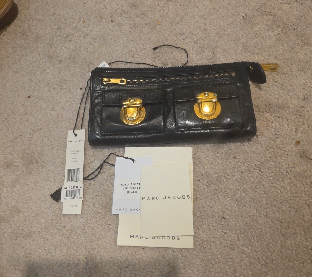 Marc Jacobs Black Leather Gold-Tone Pocket Accents